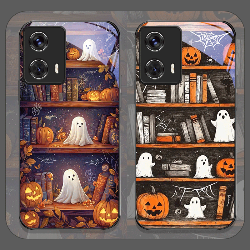 Bookshelf - ハロウィン パンプキン ゴースト 本棚 強化ガラス製 スマホケース
