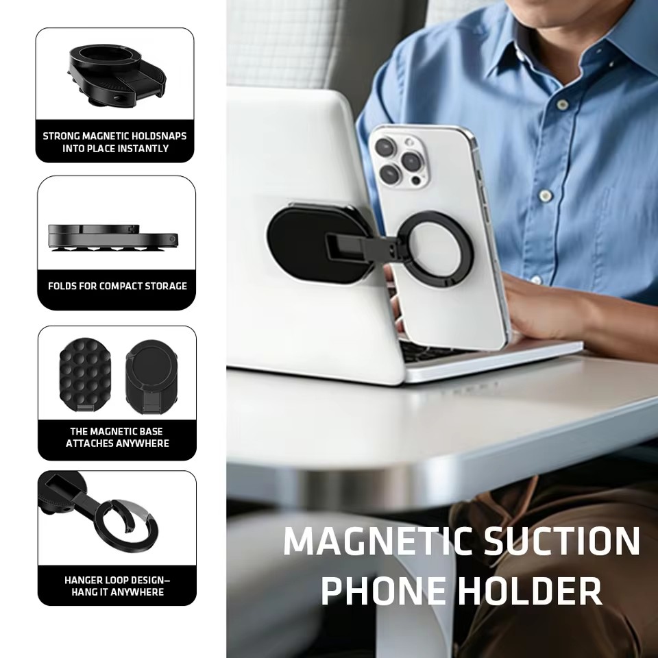 Mobile Pedestal Cabinet - MA39 磁気式折りたたみスマホスタンド ユニバーサル 360 ° 回転式デスクトップモバイルホルダー、底部に吸盤付き