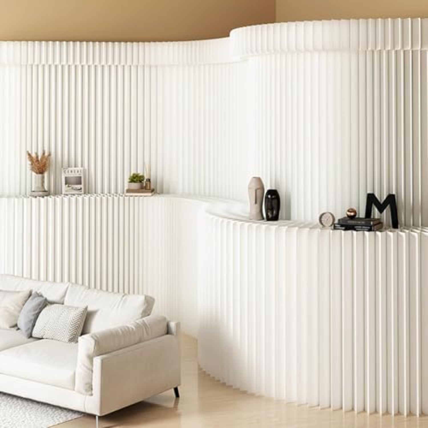 Partition Screen Divider - 棚付きペーパーディバイダー、格納式壁仕切り、アコーディオン式ルームパーティション、折りたたみ式装飾プライバシースクリーン