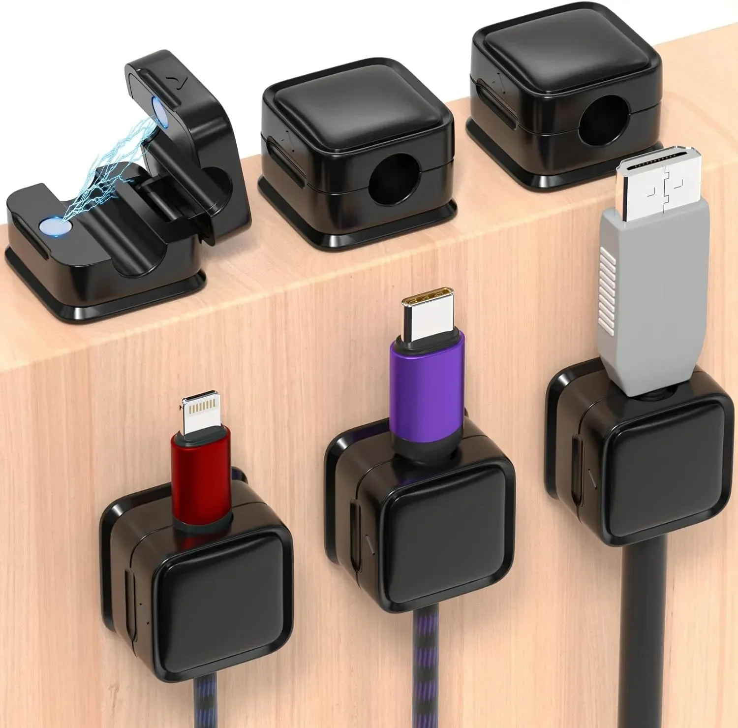 Desk Organizer - 小型ケーブル整理ホルダー。磁石付きで、滑らかな調整が可能。デスク下でのケーブル管理に最適。ワイヤー固定クリップとしても使用可能。