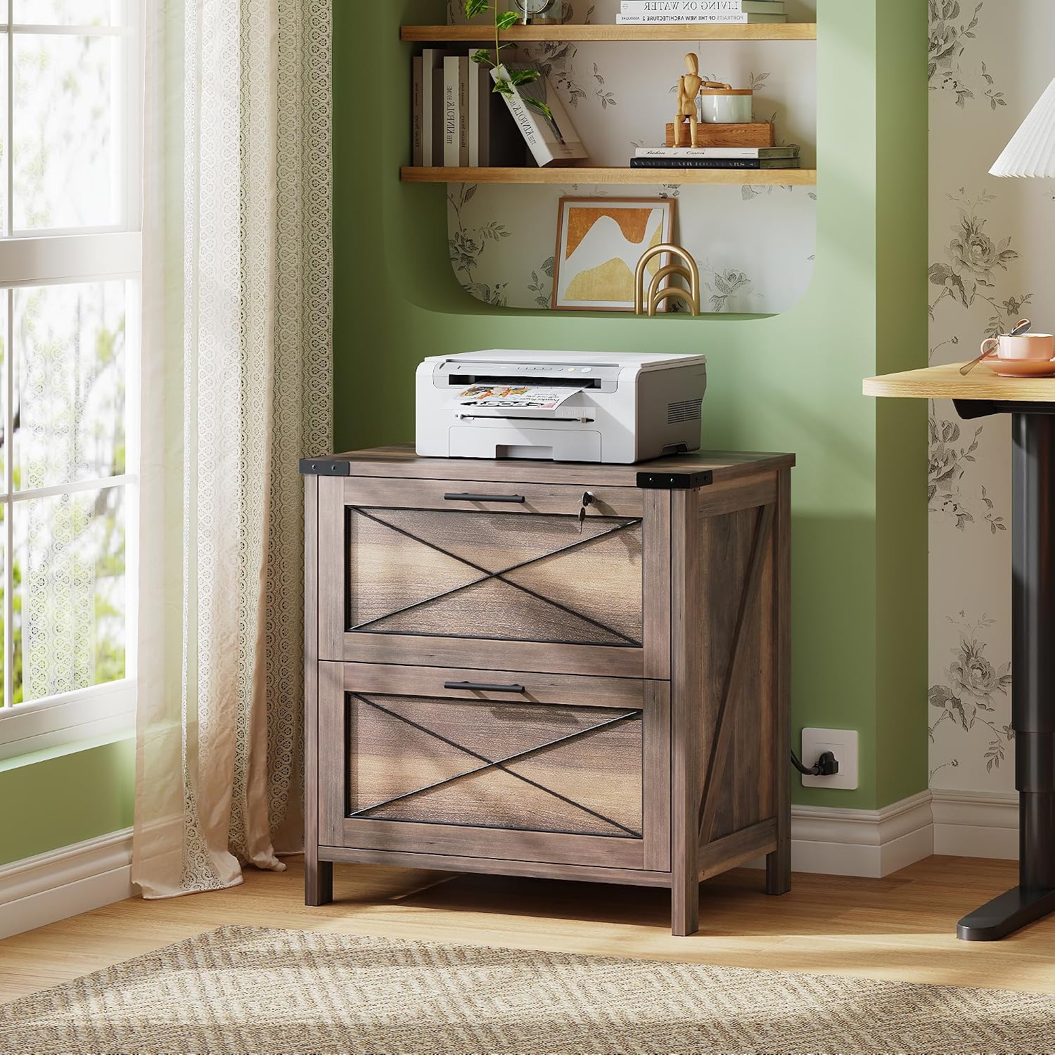 木製横型ファイルキャビネット、2段引き出しファイルキャビネッ - Printer Stand のレビューと価格