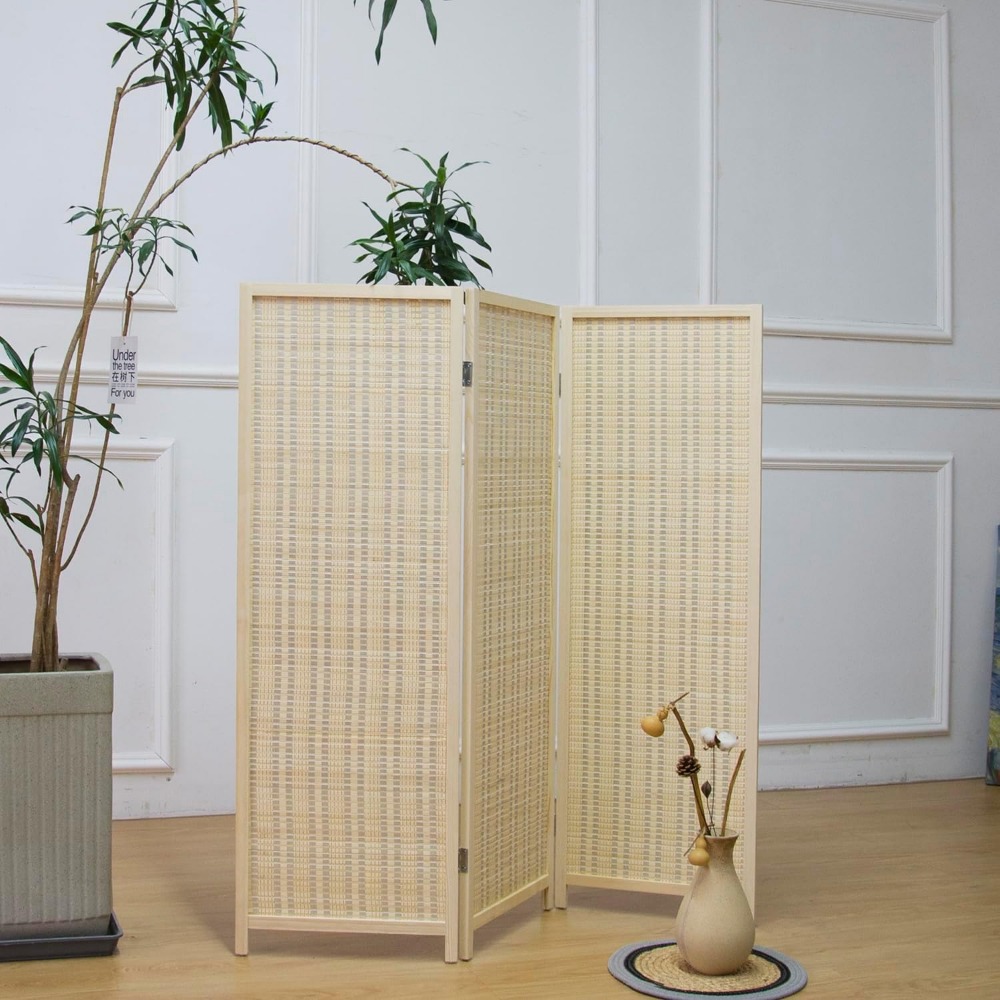 3枚パネルのショートルームディバイダースクリーン、ベージュの - Partition Screen Divider のレビューと価格