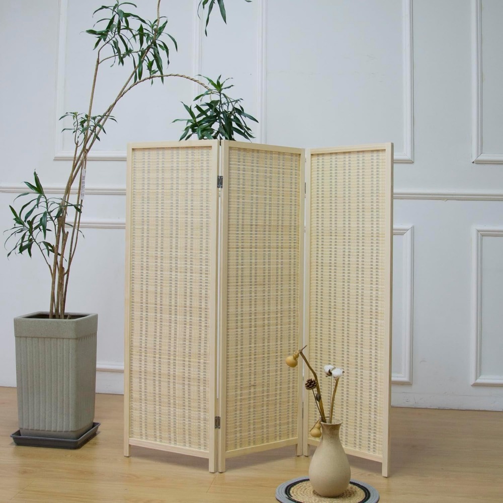 3枚パネルのショートルームディバイダースクリーン、ベージュの - Partition Screen Divider のレビューと価格