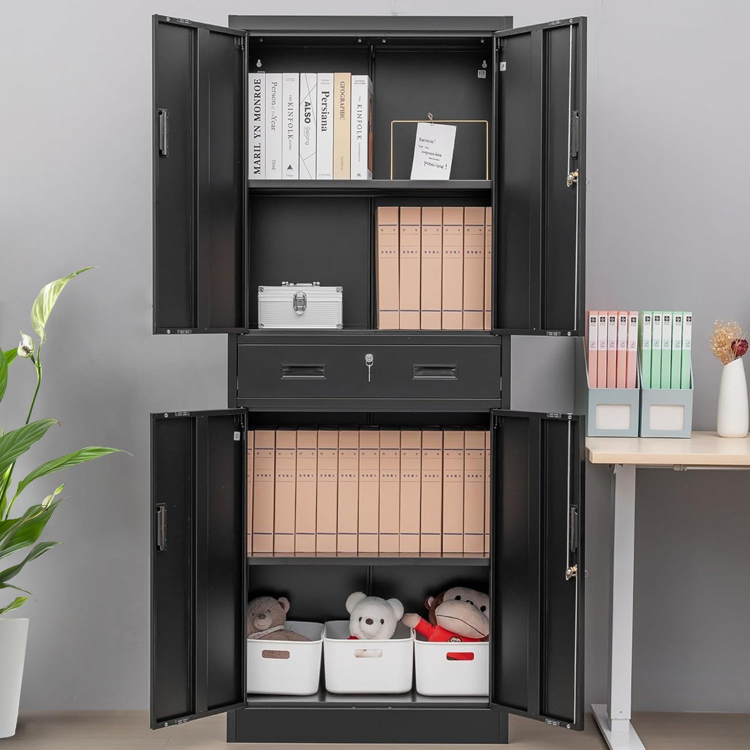 引き出し付き背の高い金属製収納キャビネット、鍵付きツール・フ - File Cabinet のレビューと価格